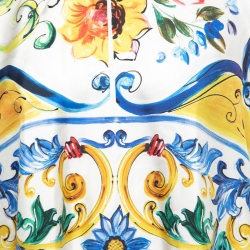 Pre Owned Dolce & Gabbana Multicolor Majolica Printed Silk Tassel Trimmed Poncho Top S