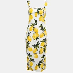 Pre Owned Dolce & Gabbana Yellow Lemon Print Sleeveless Sheath Dress S