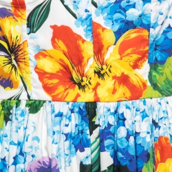 Pre Owned Dolce & Gabbana Blue Floral Printed Cotton Bustier Flared Dress M