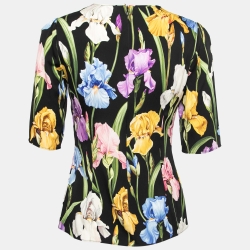 Pre Owned Dolce & Gabbana Black Floral Printed Silk Top M