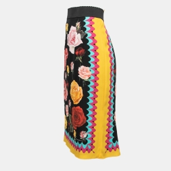 Pre Owned Dolce & Gabbana Multicolor Floral Printed Silk Midi Skirt L