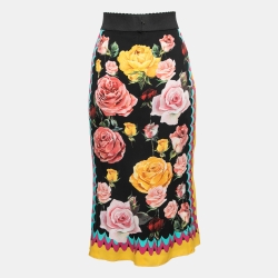 Pre Owned Dolce & Gabbana Multicolor Floral Printed Silk Midi Skirt L