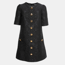 Pre Owned Dolce & Gabbana Black Floral Jacquard Shift Dress S