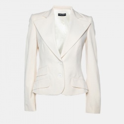 Dolce & Gabbana Cream Crepe Wool Blazer S