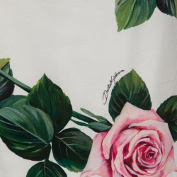 Pre Owned Dolce & Gabbana White Rose Printed Crepe Pencil Skirt M