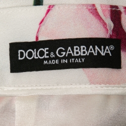 Pre Owned Dolce & Gabbana White Rose Printed Crepe Pencil Skirt M