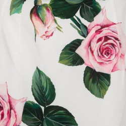 Pre Owned Dolce & Gabbana White Rose Printed Crepe Pencil Skirt M