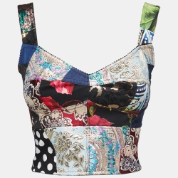 Pre Owned Dolce & Gabbana Multicolor Brocade Patchwork Bustier Top S