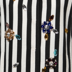 Dolce & Gabbana Black Striped Canvas Crystal Embellished Overcoat M