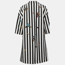 Dolce & Gabbana Black Striped Canvas Crystal Embellished Overcoat M