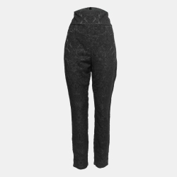 Pre Owned Dolce & Gabbana Black Floral Jacquard Lace Trim Formal Pants L