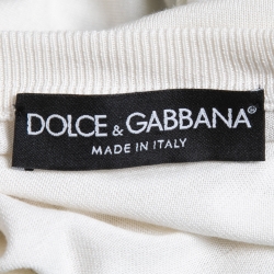Pre Owned Dolce & Gabbana White Banana Leaf Print Silk & Knit Pullover M