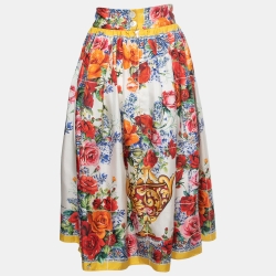 Pre Owned Dolce & Gabbana Multicolor Floral Printed Silk Midi Skirt L