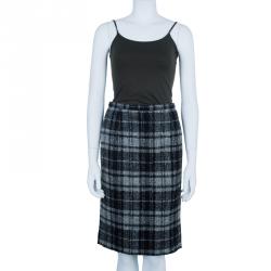 Pre Owned Dolce and Gabbana Grey Wool Plaid Skirt S