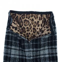 Pre Owned Dolce and Gabbana Grey Wool Plaid Skirt S