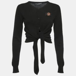 Pre Owned Dolce & Gabbana Black Cashmere Brooch Detailed Tie Front Cardigan M