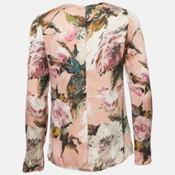Pre Owned Dolce & Gabbana Pink Floral Print Silk Blend Long Sleeve Blouse S