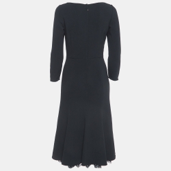 Pre Owned Dolce & Gabbana Black Crepe Long Sleeve Midi Dress M