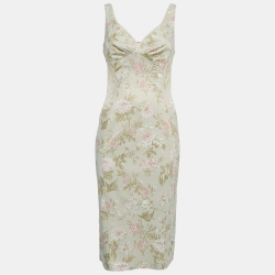 Sage Floral Print Silk Accent Mini Dress