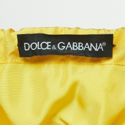 Pre Owned Dolce & Gabbana Yellow Satin Silk Gathered Tie-Up Neck Maxi Dress M