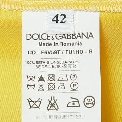 Pre Owned Dolce & Gabbana Yellow Satin Silk Gathered Tie-Up Neck Maxi Dress M