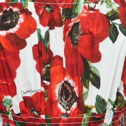 Pre Owned Dolce & Gabbana Red Floral Print Cotton Smocked Effect Tiered Maxi Dress M