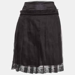 Black And Trim Silk Pleated Mini Skirt