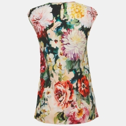 Pre Owned Dolce & Gabbana Multicolor Floral Print Cap Sleeve Top S  