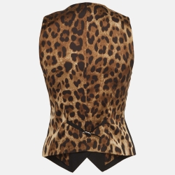 Pre Owned Dolce & Gabbana Black Leopard Print Cotton and Satin Vest S