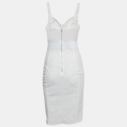 Pre Owned Dolce & Gabbana White Floral Lace and Satin Midi Corset Dress S