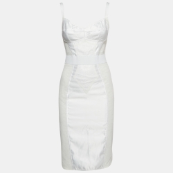 Pre Owned Dolce & Gabbana White Floral Lace and Satin Midi Corset Dress S