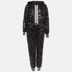 Dolce & Gabbana Black Sequin and Mesh Hooded Jumpsuit S