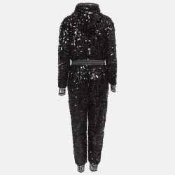 Dolce & Gabbana Black Sequin and Mesh Hooded Jumpsuit S