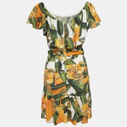 Pre Owned Dolce & Gabbana Multicolor Floral Printed Flounce Midi Dress S
