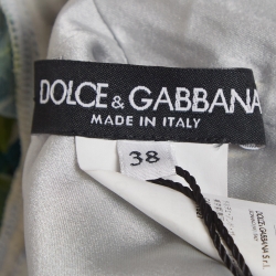 Pre Owned Dolce & Gabbana Green Hydrangea Printed Silk Ruffled Midi Dress S