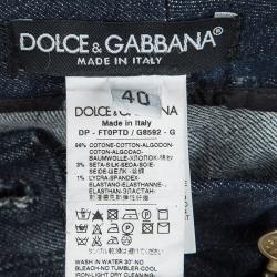 Pre Owned بنطلون جينز دولتشي أند غابانا دينيم أزرق داكن جزء ساتان S