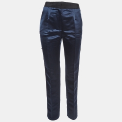 Pre Owned Dolce & Gabbana Navy Blue Side Stripe Satin Trousers S