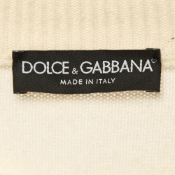 Pre Owned Dolce & Gabbana Off-White Intarsia Patterned Cashmere Knit Sweater M
