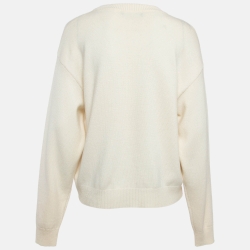 Pre Owned Dolce & Gabbana Off-White Intarsia Patterned Cashmere Knit Sweater M