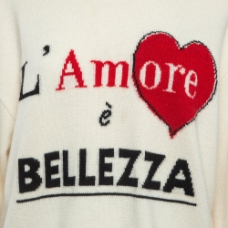 Pre Owned Dolce & Gabbana Off-White Intarsia Patterned Cashmere Knit Sweater M
