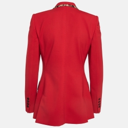 مملوكة مسبقًا Dolce & Gabbana Red Leopard Trim Wool Blend Blazer S
