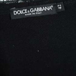 Dolce and Gabbana Black Scallop Lace Trim Detail Long Sleeve Top M
