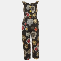 Dolce & Gabbana Black Printed Cotton Smocked Waist Jumpsuit S