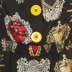 Dolce & Gabbana Black Printed Cotton Smocked Waist Jumpsuit S