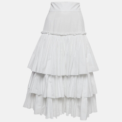 Pre Owned Dolce & Gabbana White Poplin Tiered Midi Skirt S