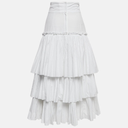 Pre Owned Dolce & Gabbana White Poplin Tiered Midi Skirt S