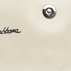 Pre Owned Dolce & Gabbana Cream Leather Medium Hydrangea Crystals Sicily Top Handle Bag