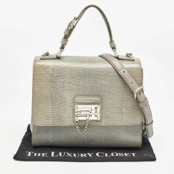 Pre Owned Dolce & Gabbana Light Blue Lizard Embossed Leather Medium Miss Monica Top Handle Bag
