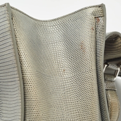 Pre Owned Dolce & Gabbana Light Blue Lizard Embossed Leather Medium Miss Monica Top Handle Bag