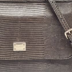 Pre Owned Dolce & Gabbana Grey Lizard Embossed Leather Small Miss Sicily Top Handle Bag